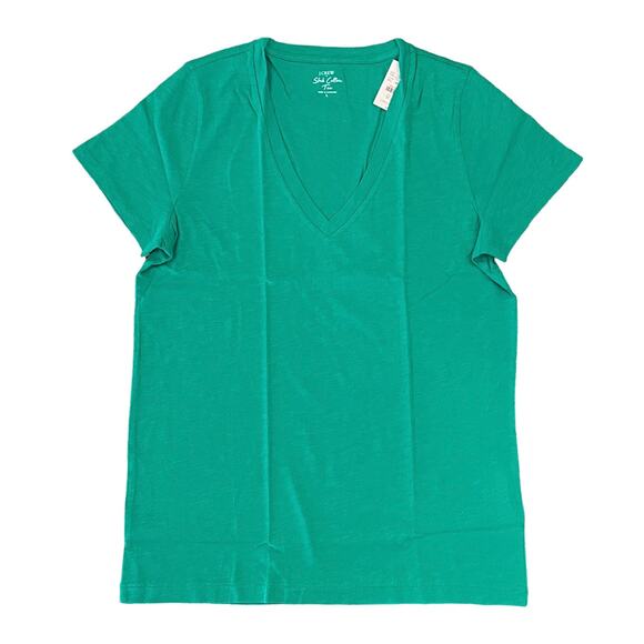 NWT J. Crew Modern Clover Green Vintage Slub Cotton V-Neck Tee - Picture 1 of 10